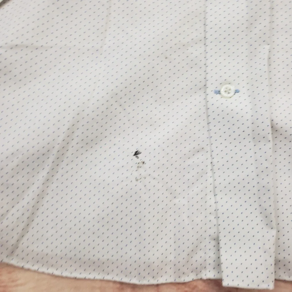 Banana Republic Shirt Mens L 16 White Blue Slim Fit Non-Iron‎ Dress Micro Dot *